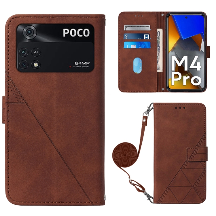 

For Xiaomi Poco M4 Pro 4G Crossbody 3D Embossed Flip Leather Phone Case(Brown)