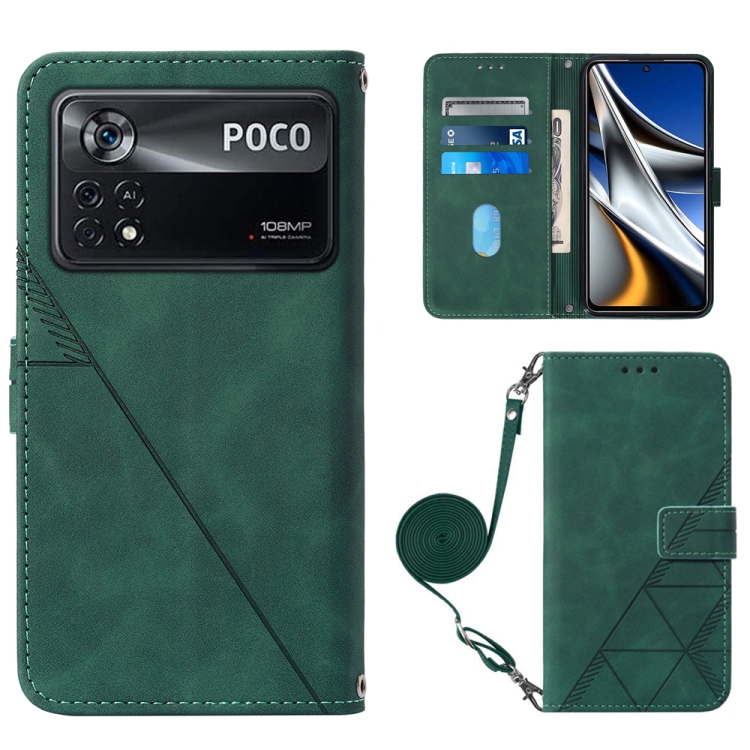 

For Xiaomi Poco X4 Pro 5G Crossbody 3D Embossed Flip Leather Phone Case(Dark Green)