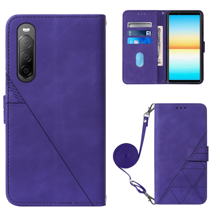 

For Sony Xperia 10 IV Crossbody 3D Embossed Flip Leather Phone Case(Purple)