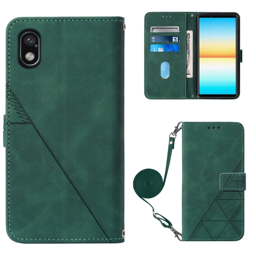 For Sony Xperia ACE III Crossbody 3D Embossed Flip Leather Phone Case(Dark Green)