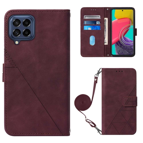 

For Samsung Galaxy M33 5G Global Crossbody 3D Embossed Flip Leather Phone Case(Wine Red)