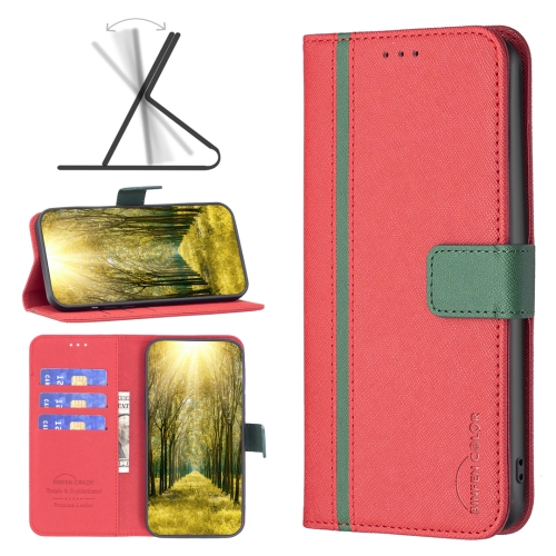 

For OPPO Realme C31 BF13 Color Matching Cross Texture Leather Phone Case(Red)