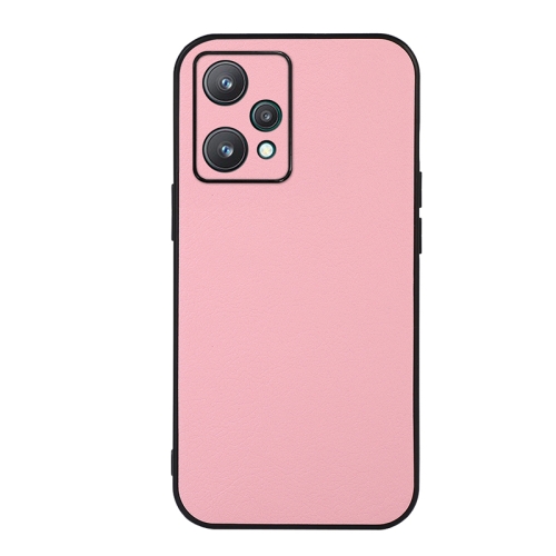 

For OPPO Realme 9 Pro Accurate Hole Two-color Litchi Texture PU Phone Case(Pink)