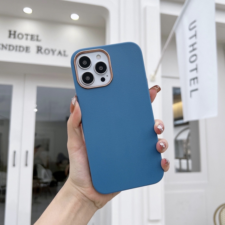 

Electroplated Leather Texture Phone Case For iPhone 12 Pro Max(Light Blue)