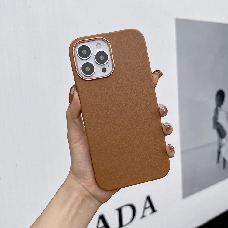 

For iPhone 12 Electroplated Leather Texture Phone Case(Brown)