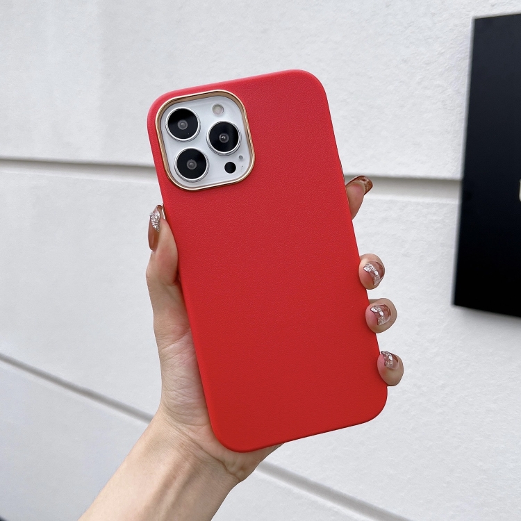 

For iPhone 11 Electroplated Leather Texture Phone Case (Red)