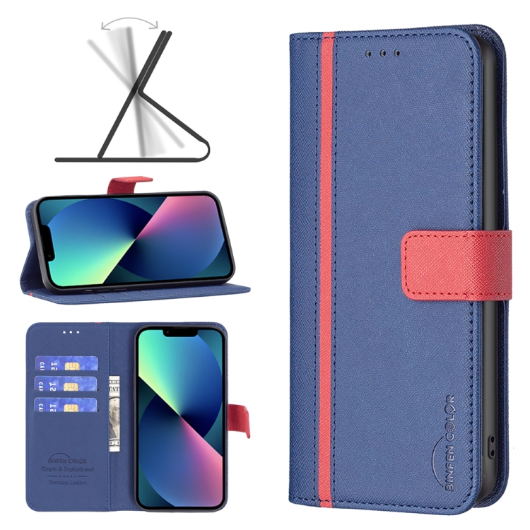 

BF13 Color Matching Cross Texture Leather Phone Case For iPhone 13 mini(Blue)