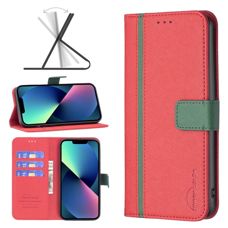 

BF13 Color Matching Cross Texture Leather Phone Case For iPhone 13 mini(Red)