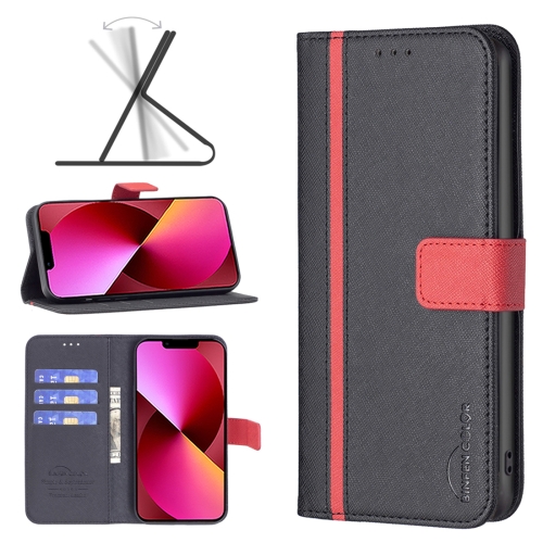 

BF13 Color Matching Cross Texture Leather Phone Case For iPhone 13(Black)