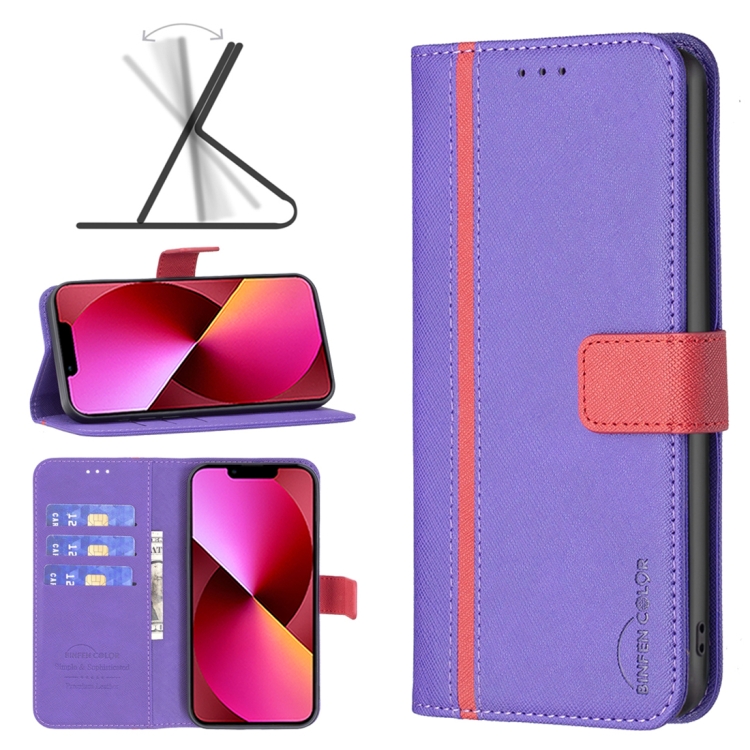 

BF13 Color Matching Cross Texture Leather Phone Case For iPhone 13(Purple)
