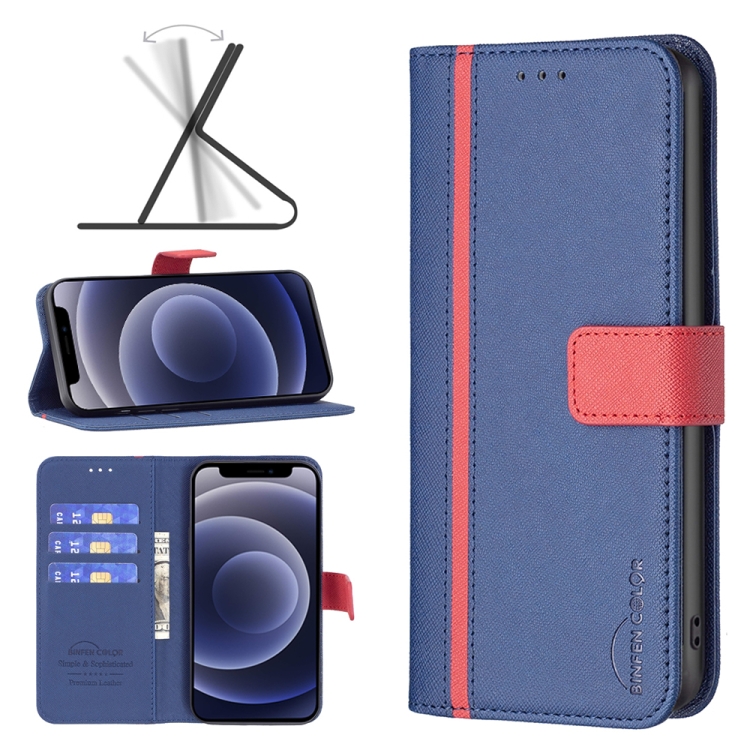

BF13 Color Matching Cross Texture Leather Phone Case For iPhone 12 mini(Blue)