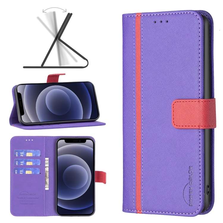 

BF13 Color Matching Cross Texture Leather Phone Case For iPhone 12 mini(Purple)