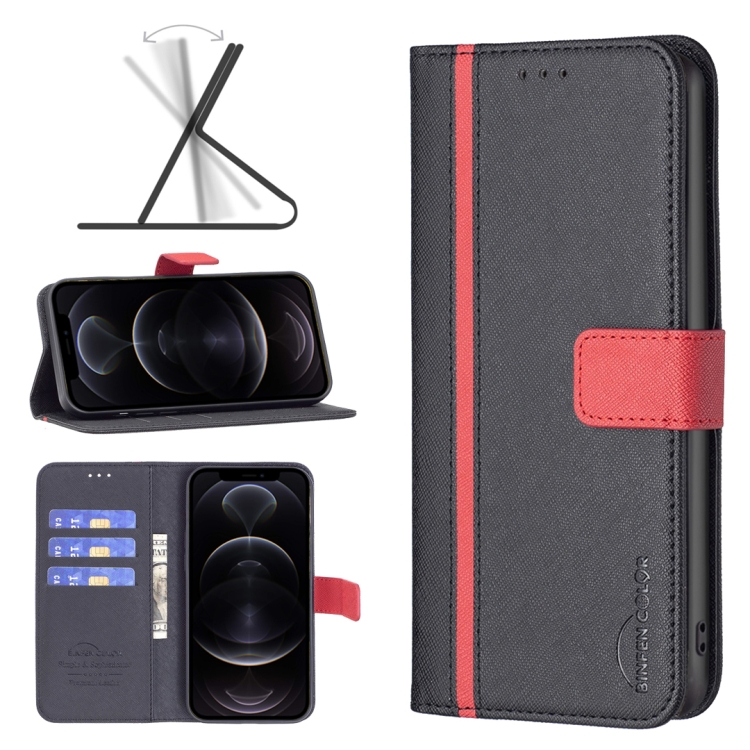 

BF13 Color Matching Cross Texture Leather Phone Case For iPhone 12 / 12 Pro(Black)