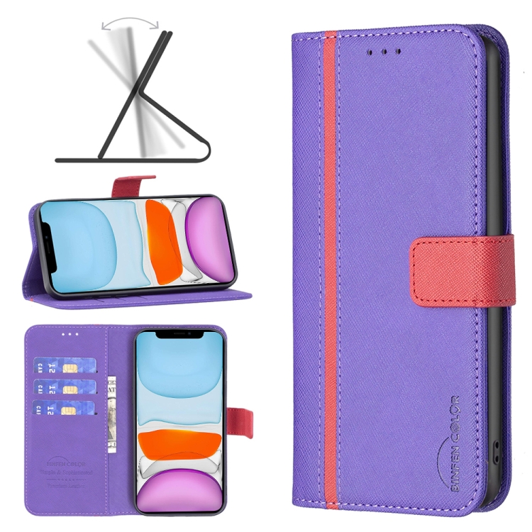 

For iPhone 11 BF13 Color Matching Cross Texture Leather Phone Case (Purple)