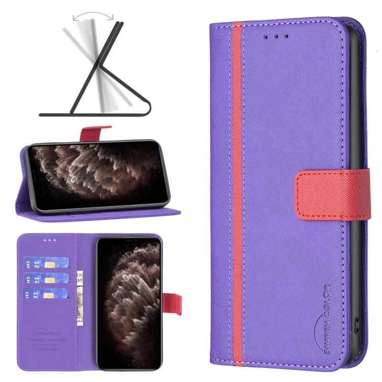 

BF13 Color Matching Cross Texture Leather Phone Case For iPhone 11 Pro Max(Purple)