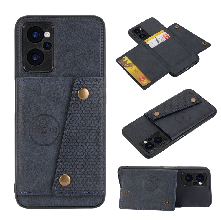 

For OPPO Realme 9i Double Buckle PU + TPU Shockproof Magnetic Phone Case(Blue)