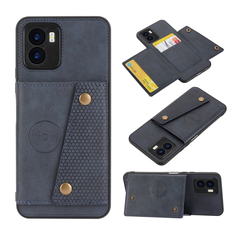 

For vivo Y15s Double Buckle PU + TPU Shockproof Magnetic Phone Case(Blue)