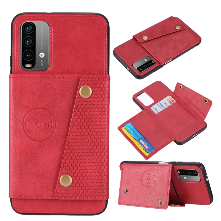 

For Xiaomi Redmi 10 Double Buckle PU + TPU Shockproof Magnetic Phone Case(Red)
