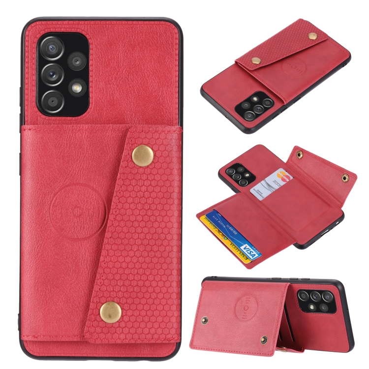 

For Samsung Galaxy A73 5G Double Buckle PU + TPU Shockproof Magnetic Phone Case(Red)