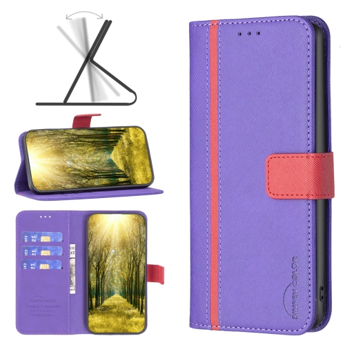 

For Xiaomi Poco M3 Pro/Redmi Note 10 5G BF13 Color Matching Cross Texture Leather Phone Case(Purple)