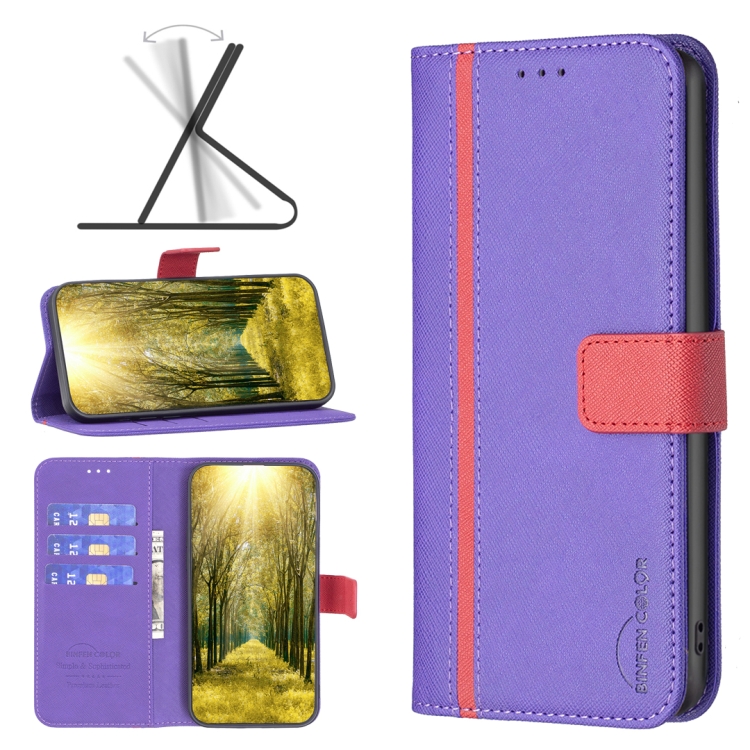 

For Xiaomi Poco X3 BF13 Color Matching Cross Texture Leather Phone Case(Purple)