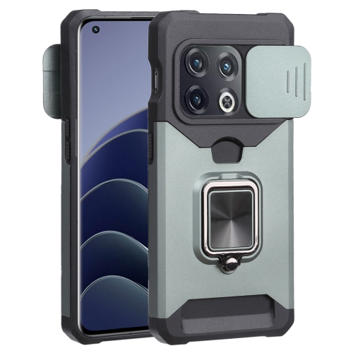 For OnePlus 10 Pro Sliding Camera Cover Design PC + TPU Shockproof Phone Case(Dark Green)