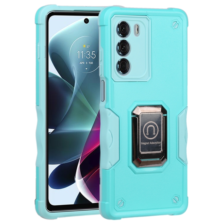 

For Motorola Moto G200 5G Ring Holder Non-slip Armor Phone Case(Mint Green)
