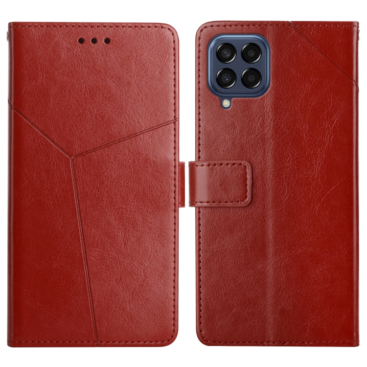 

For Samsung Galaxy M53 Y Stitching Horizontal Flip Leather Phone Case(Brown)