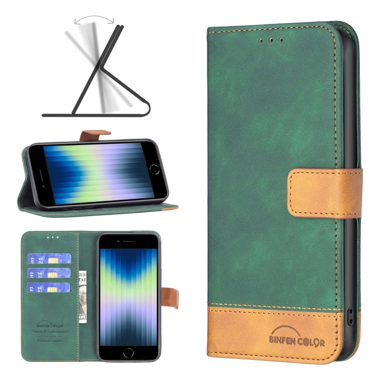 

For iPhone SE 2022 / SE 2020 / 8 / 7 BF11 Color Matching Skin Feel Leather Phone Case(Green)