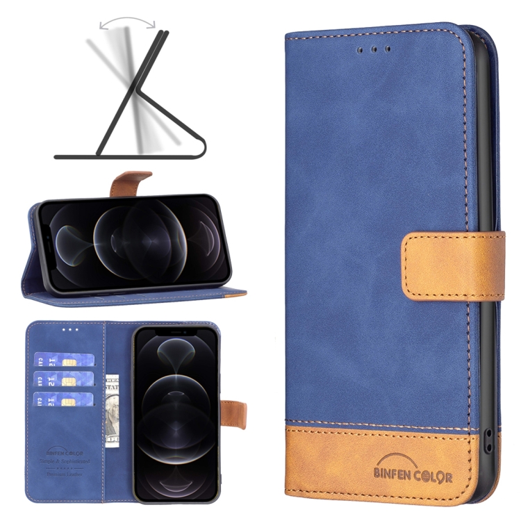 

BF11 Color Matching Skin Feel Leather Phone Case For iPhone 12 / 12 Pro(Blue)