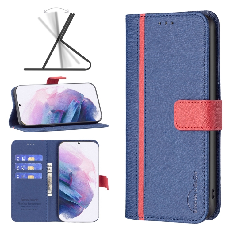 

For Samsung Galaxy S21+ 5G BF13 Color Matching Cross Texture Leather Phone Case(Blue)