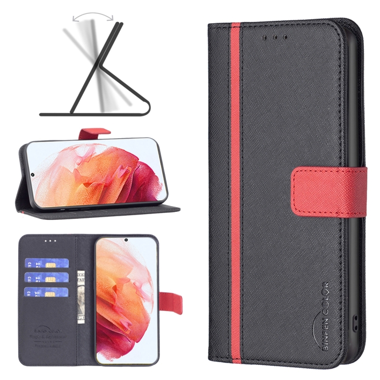 

For Samsung Galaxy S21 5G BF13 Color Matching Cross Texture Leather Phone Case(Black)