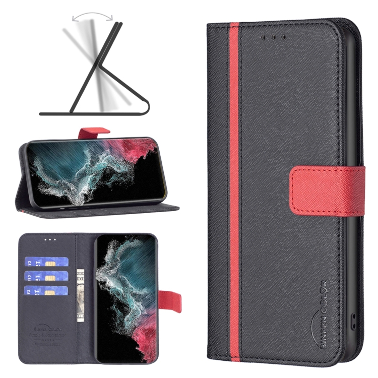 

For Samsung Galaxy S22 Ultra 5G BF13 Color Matching Cross Texture Leather Phone Case(Black)