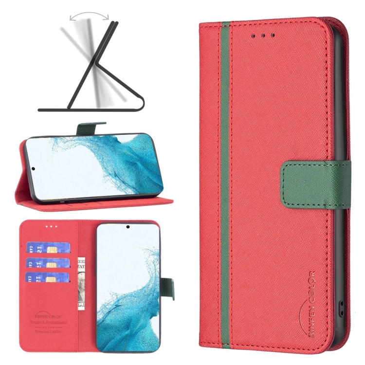 

For Samsung Galaxy S22+ 5G BF13 Color Matching Cross Texture Leather Phone Case(Red)