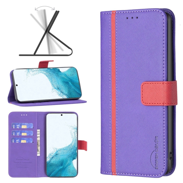

For Samsung Galaxy S22+ 5G BF13 Color Matching Cross Texture Leather Phone Case(Purple)