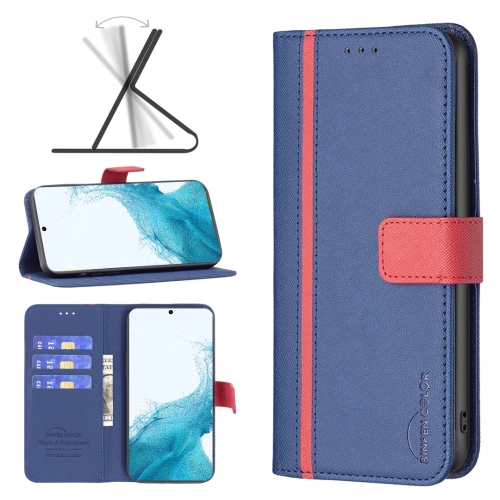 

For Samsung Galaxy S22 5G BF13 Color Matching Cross Texture Leather Phone Case(Blue)