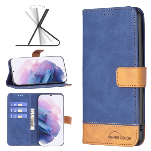 

For Samsung Galaxy S21+ 5G BF11 Color Matching Skin Feel Leather Phone Case(Blue)