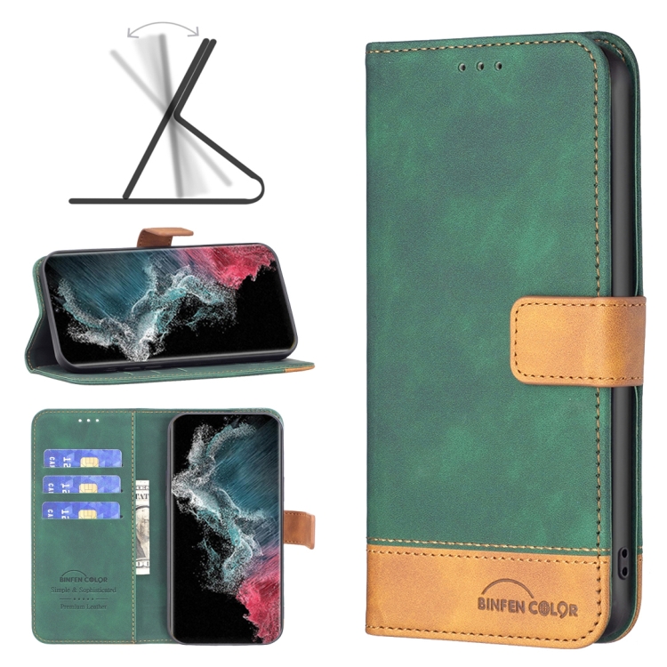 

For Samsung Galaxy S22 Ultra 5G BF11 Color Matching Skin Feel Leather Phone Case(Green)