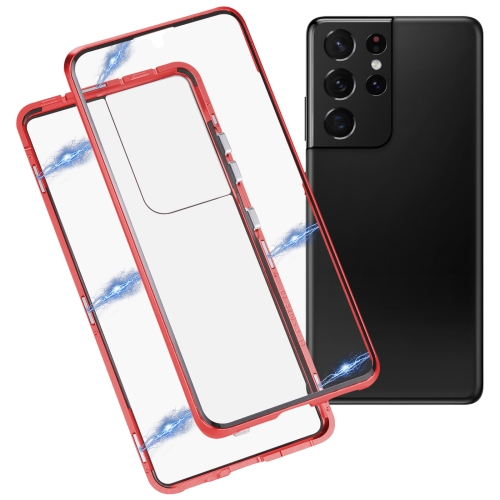

For Samsung Galaxy S21 Ultra 5G HD Magnetic Metal Tempered Glass Phone Case(Red)