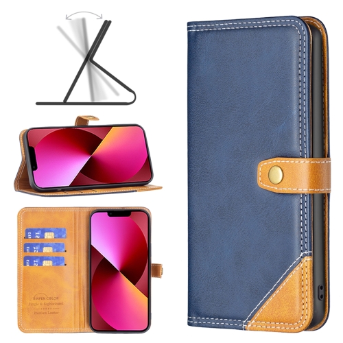 

Color Matching Double Sewing Thread Leather Case For iPhone 13 mini(Blue)
