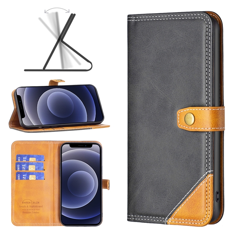

Color Matching Double Sewing Thread Leather Case For iPhone 12 mini(Black)