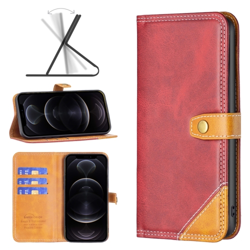 

Color Matching Double Sewing Thread Leather Case For iPhone 12 / 12 Pro(Red)