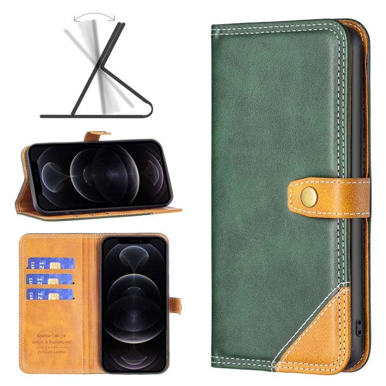 

Color Matching Double Sewing Thread Leather Case For iPhone 12 / 12 Pro(Green)
