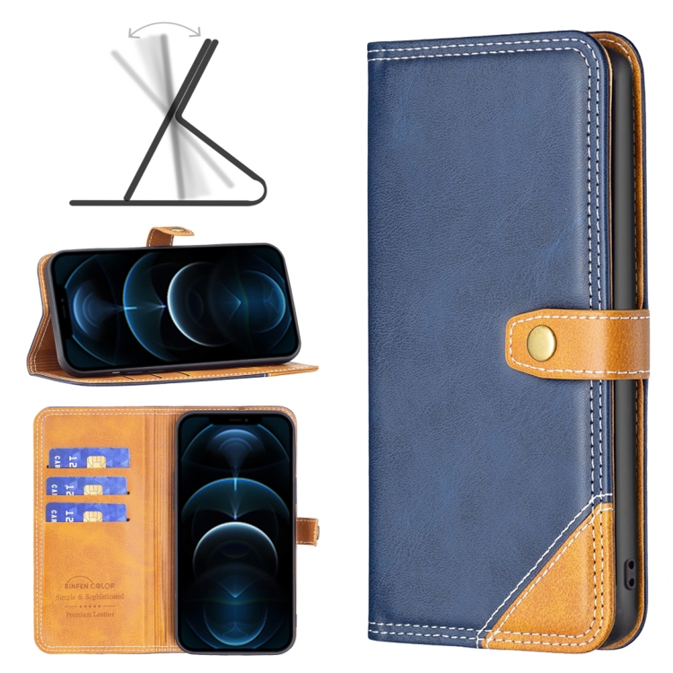 

Color Matching Double Sewing Thread Leather Case For iPhone 12 Pro Max(Blue)