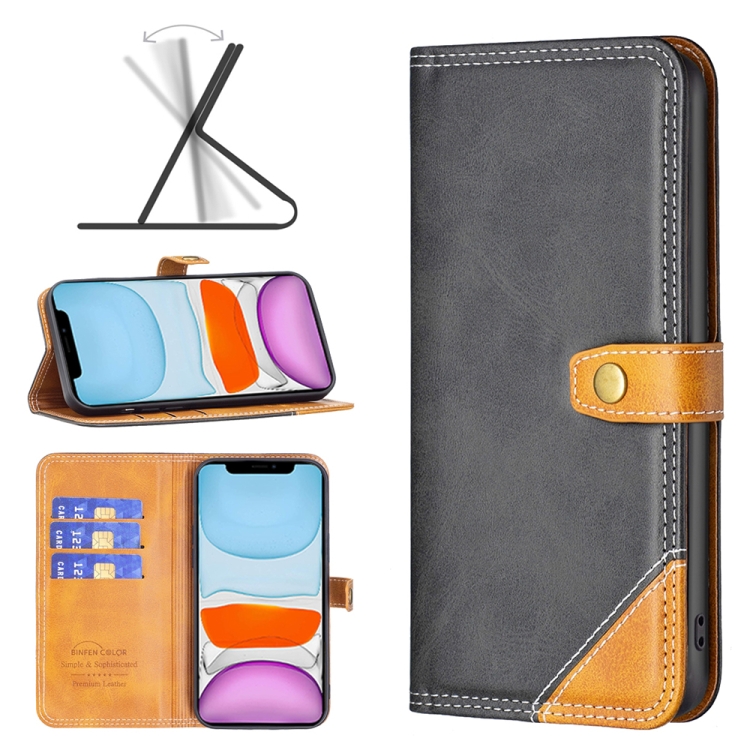 

Color Matching Double Sewing Thread Leather Case For iPhone 11(Black)