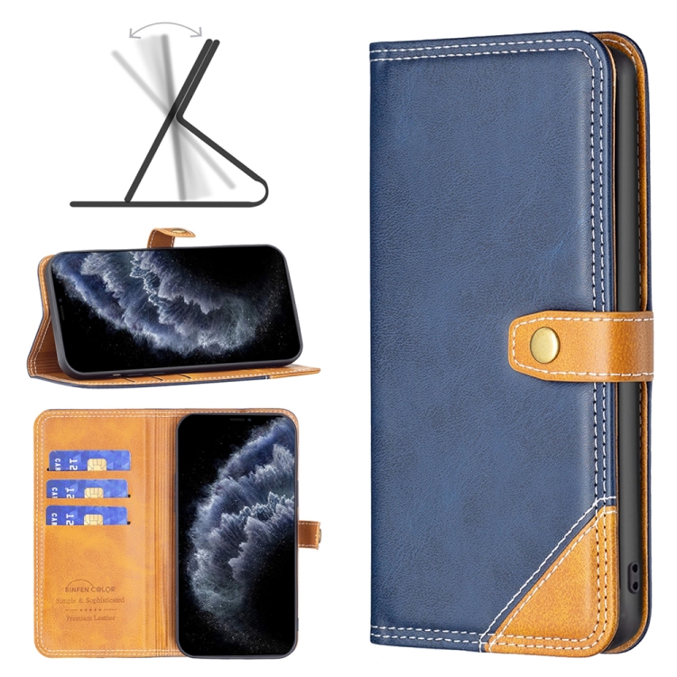 

Color Matching Double Sewing Thread Leather Case For iPhone 11 Pro(Blue)
