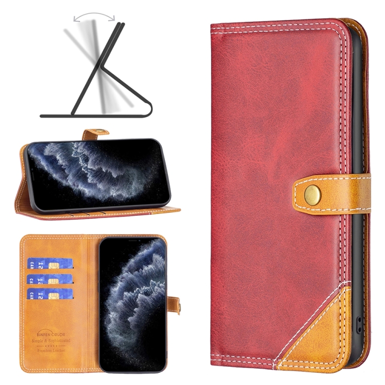 

Color Matching Double Sewing Thread Leather Case For iPhone 11 Pro(Red)