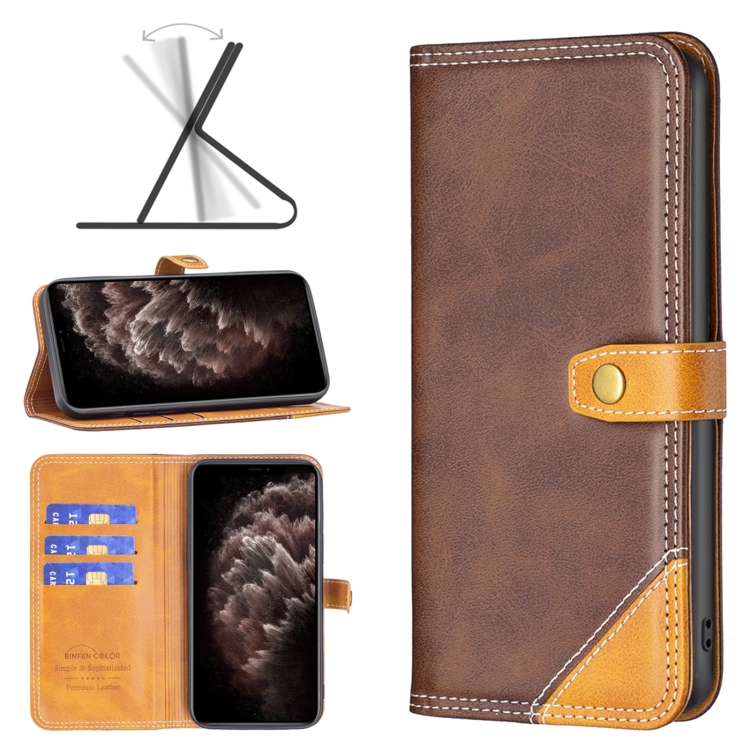 

Color Matching Double Sewing Thread Leather Case For iPhone 11 Pro Max(Brown)