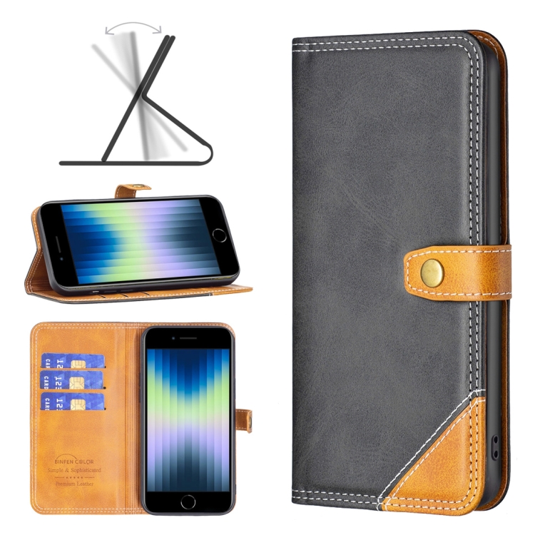 

Color Matching Double Sewing Thread Leather Case For iPhone SE 2022 / 2020 / 7 / 8(Black)