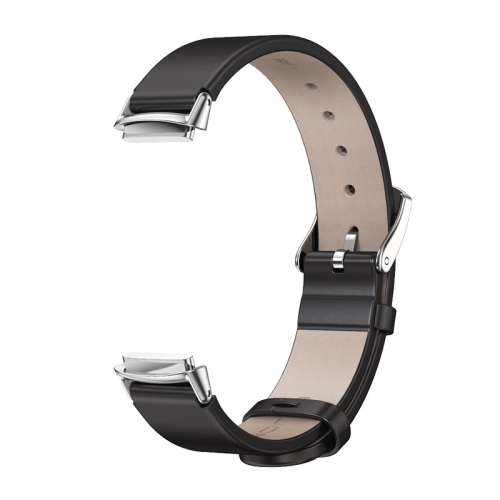 For Fitbit Luxe Mijobs Genuine Leather Watch Band(Black+Silver)